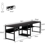 Bureau double pour ordinateur avec étagère, cadre en métal marron/noir/blanc/gris/gris clair, 200 cm – 2 places
