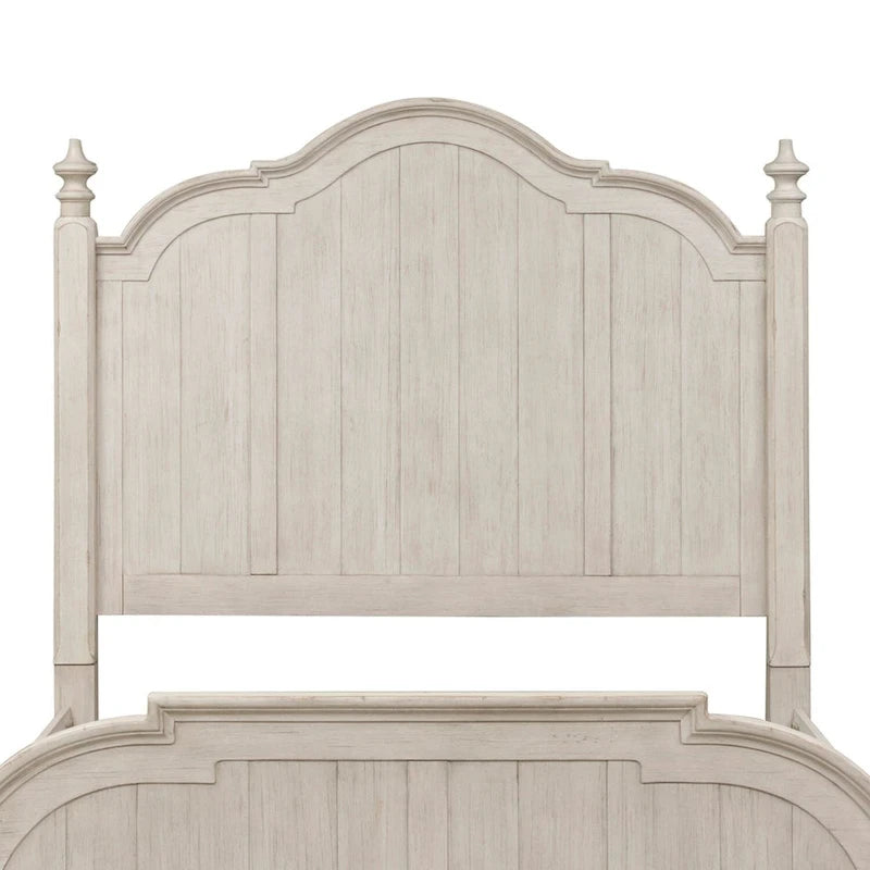 Tête de lit à baldaquin king en pin blanc antique et châtaigne avec montants tournés et finition brossée – Simple