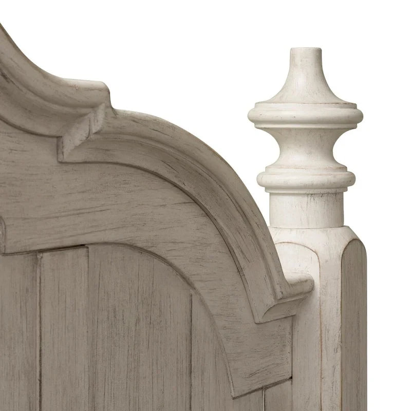Tête de lit à baldaquin king en pin blanc antique et châtaigne avec montants tournés et finition brossée – Simple