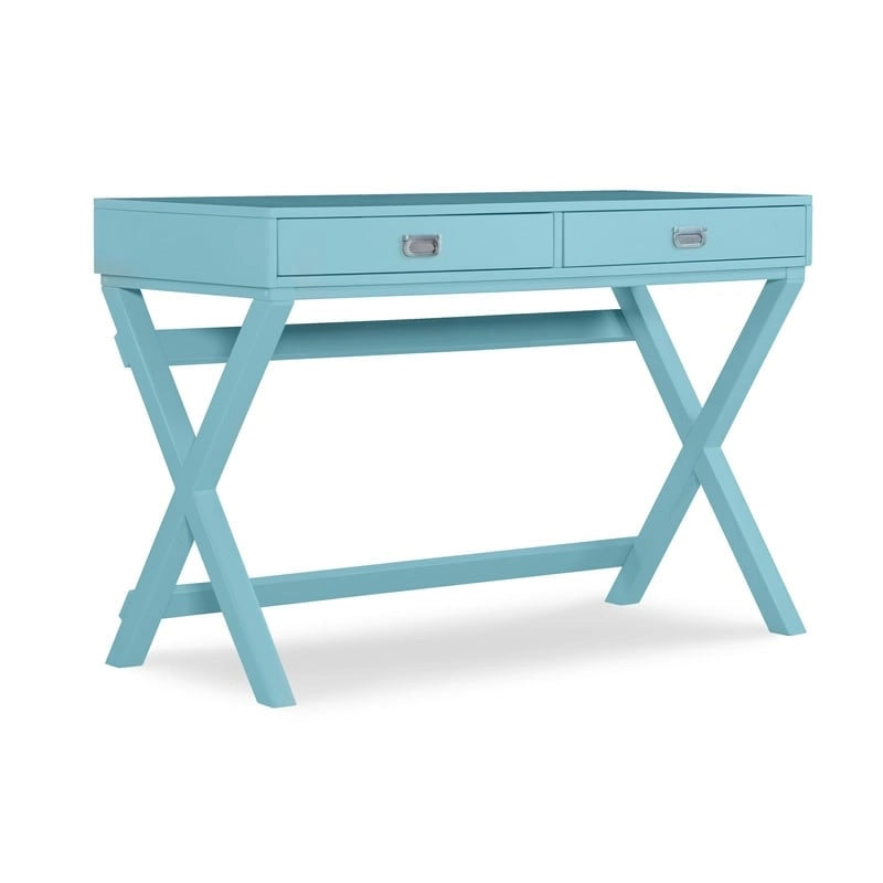 Bureau d'écriture monoposte en MDF et pin X-Frame, coloris turquoise/marine/gris, avec 2 tiroirs