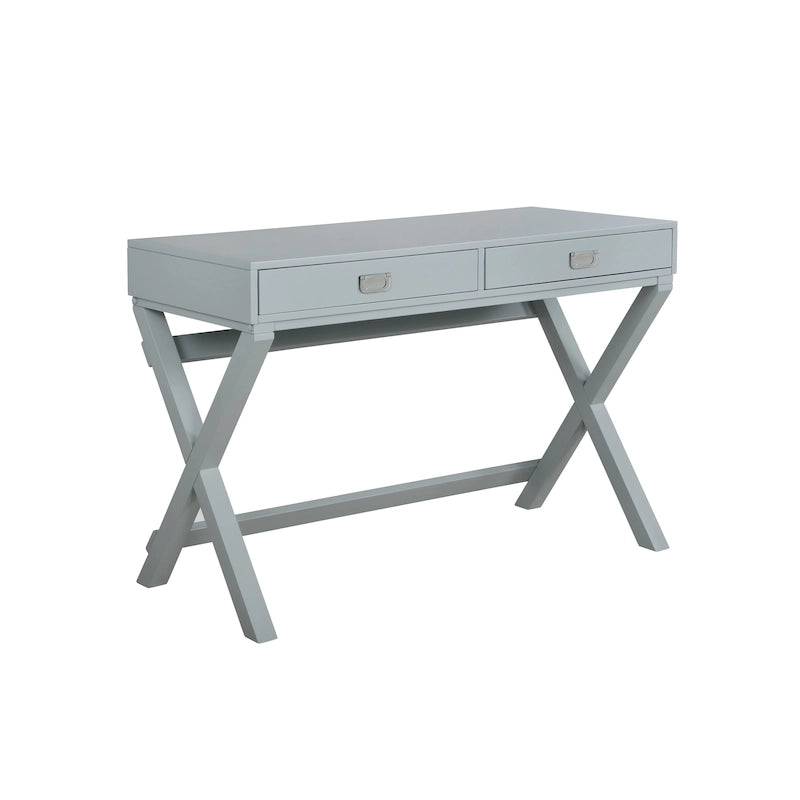 Bureau d'écriture monoposte en MDF et pin X-Frame, coloris turquoise/marine/gris, avec 2 tiroirs