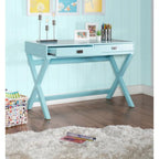 Bureau d'écriture monoposte en MDF et pin X-Frame, coloris turquoise/marine/gris, avec 2 tiroirs
