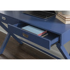 Bureau d'écriture monoposte en MDF et pin X-Frame, coloris turquoise/marine/gris, avec 2 tiroirs
