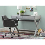 Bureau d'écriture monoposte en MDF et pin X-Frame, coloris turquoise/marine/gris, avec 2 tiroirs