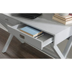 Bureau d'écriture monoposte en MDF et pin X-Frame, coloris turquoise/marine/gris, avec 2 tiroirs