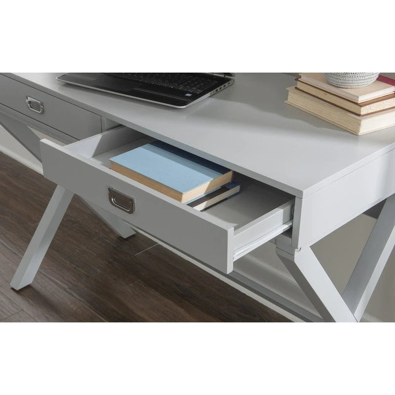 Bureau d'écriture monoposte en MDF et pin X-Frame, coloris turquoise/marine/gris, avec 2 tiroirs