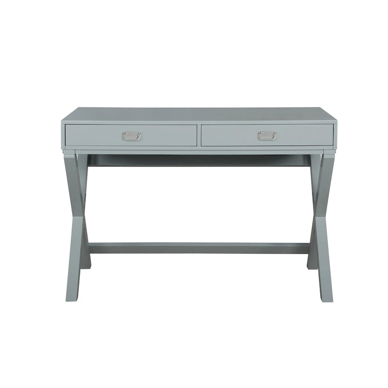Bureau d'écriture monoposte en MDF et pin X-Frame, coloris turquoise/marine/gris, avec 2 tiroirs