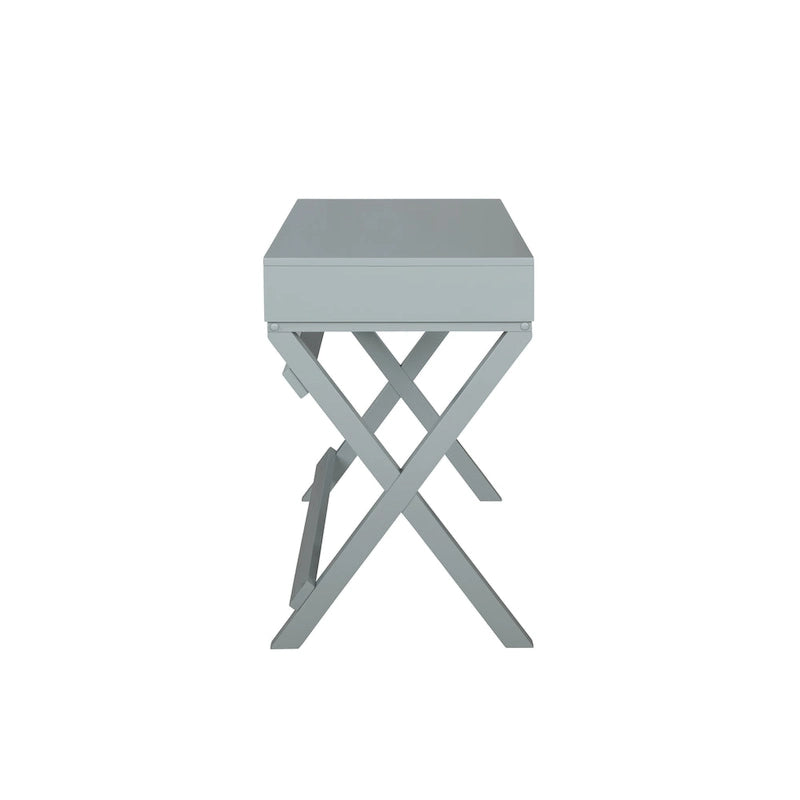 Bureau d'écriture monoposte en MDF et pin X-Frame, coloris turquoise/marine/gris, avec 2 tiroirs