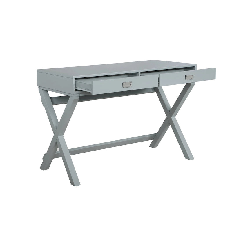 Bureau d'écriture monoposte en MDF et pin X-Frame, coloris turquoise/marine/gris, avec 2 tiroirs
