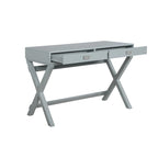 Bureau d'écriture monoposte en MDF et pin X-Frame, coloris turquoise/marine/gris, avec 2 tiroirs
