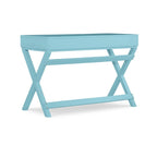 Bureau d'écriture monoposte en MDF et pin X-Frame, coloris turquoise/marine/gris, avec 2 tiroirs