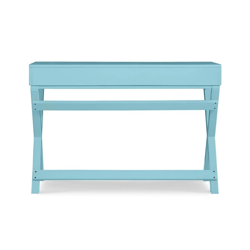 Bureau d'écriture monoposte en MDF et pin X-Frame, coloris turquoise/marine/gris, avec 2 tiroirs
