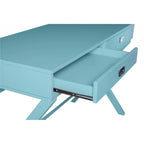 Bureau d'écriture monoposte en MDF et pin X-Frame, coloris turquoise/marine/gris, avec 2 tiroirs