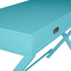 Bureau d'écriture monoposte en MDF et pin X-Frame, coloris turquoise/marine/gris, avec 2 tiroirs
