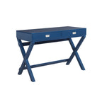 Bureau d'écriture monoposte en MDF et pin X-Frame, coloris turquoise/marine/gris, avec 2 tiroirs