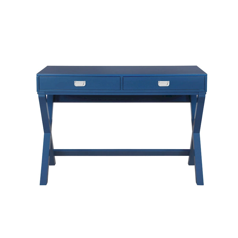 Bureau d'écriture monoposte en MDF et pin X-Frame, coloris turquoise/marine/gris, avec 2 tiroirs