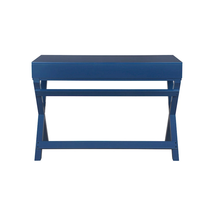 Bureau d'écriture monoposte en MDF et pin X-Frame, coloris turquoise/marine/gris, avec 2 tiroirs