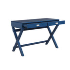 Bureau d'écriture monoposte en MDF et pin X-Frame, coloris turquoise/marine/gris, avec 2 tiroirs