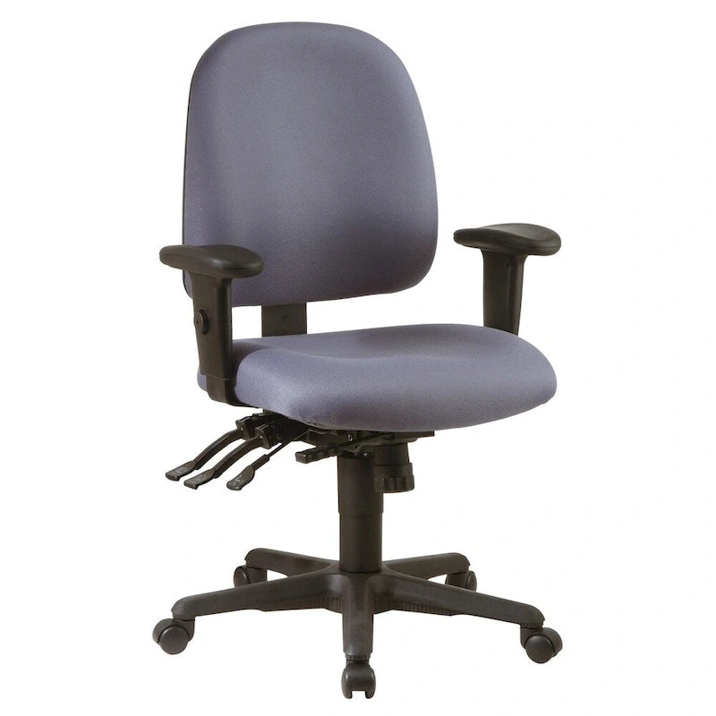 Chaise de bureau ergonomique noire à dossier mi-haut avec support lombaire, accoudoirs réglables, dossier à cliquet et certifiée Greenguard – Unique