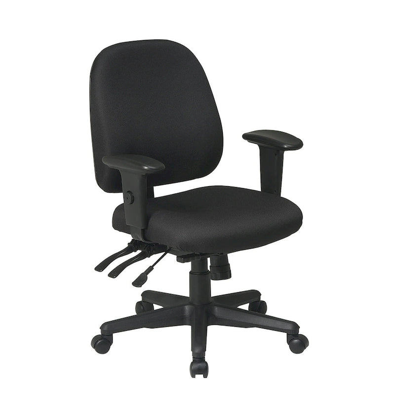 Chaise de bureau ergonomique noire à dossier mi-haut avec support lombaire, accoudoirs réglables, dossier à cliquet et certifiée Greenguard – Unique