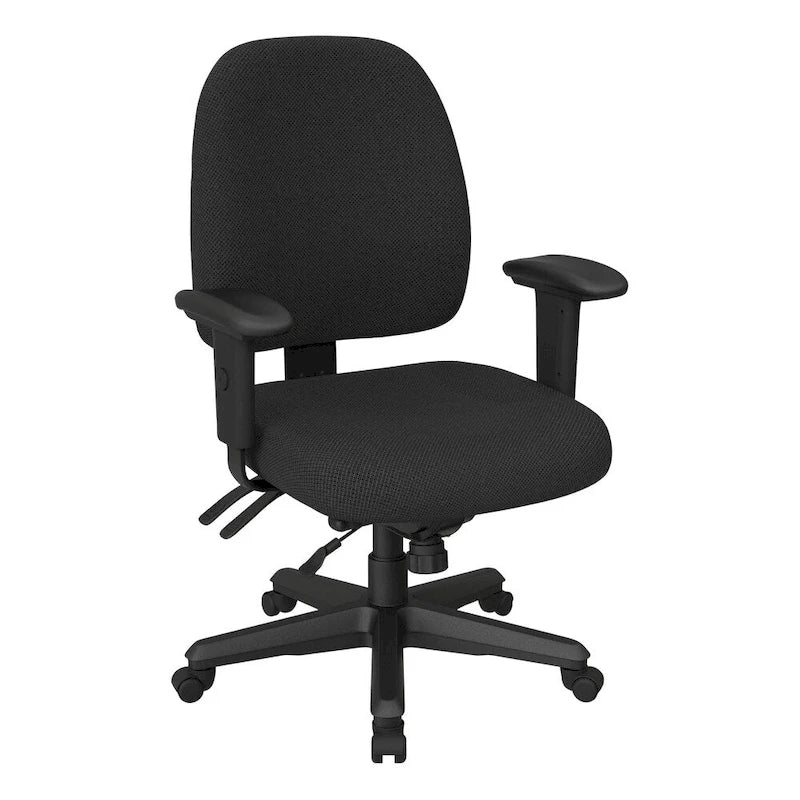 Chaise de bureau ergonomique noire à dossier mi-haut avec support lombaire, accoudoirs réglables, dossier à cliquet et certifiée Greenguard – Unique
