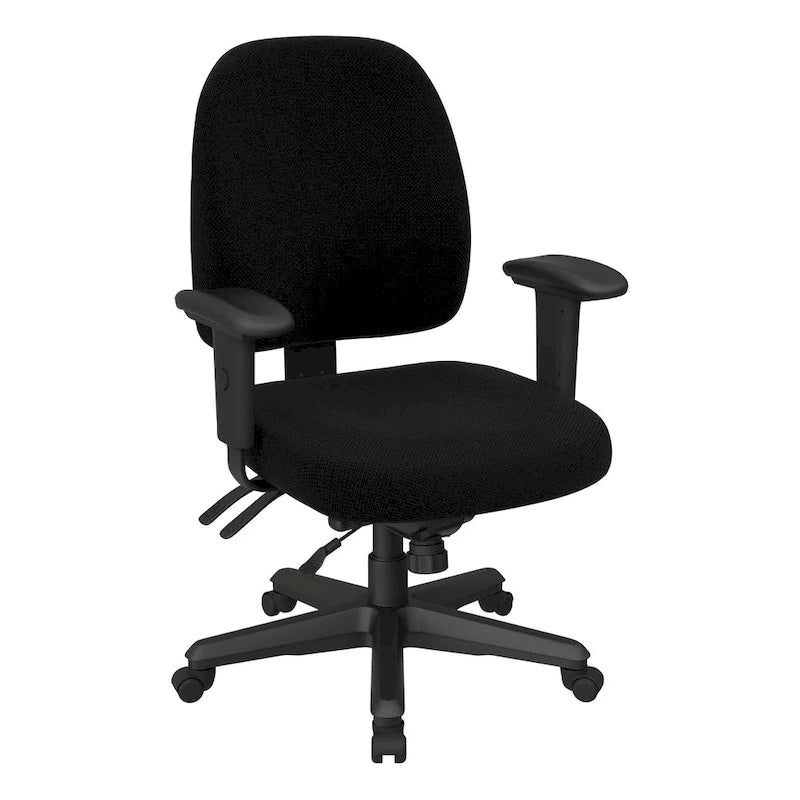 Chaise de bureau ergonomique noire à dossier mi-haut avec support lombaire, accoudoirs réglables, dossier à cliquet et certifiée Greenguard – Unique