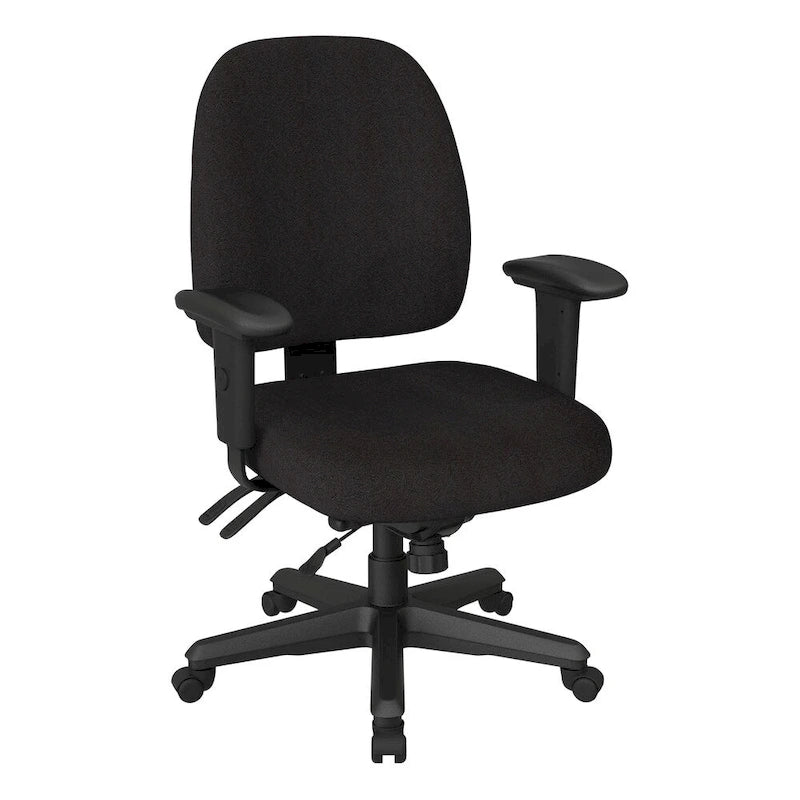 Chaise de bureau ergonomique noire à dossier mi-haut avec support lombaire, accoudoirs réglables, dossier à cliquet et certifiée Greenguard – Unique