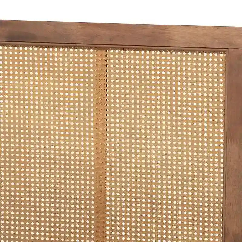 Lit à baldaquin en rotin synthétique brun noyer avec tête de lit tressée – Grand lit / Très grand lit