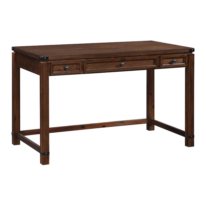Bureau d'écriture industriel rustique marron/blanc cassé avec 3 tiroirs – 122 cm L
