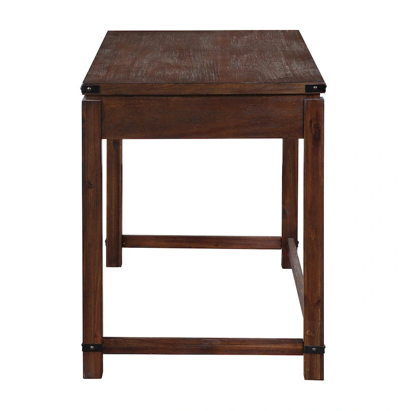 Bureau d'écriture industriel rustique marron/blanc cassé avec 3 tiroirs – 122 cm L