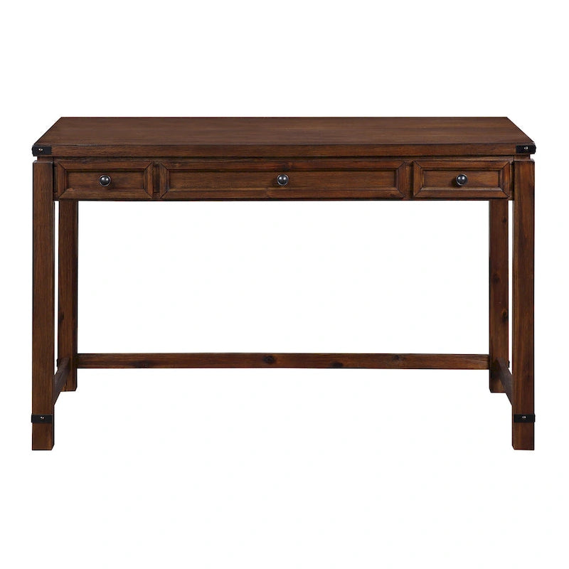 Bureau d'écriture industriel rustique marron/blanc cassé avec 3 tiroirs – 122 cm L
