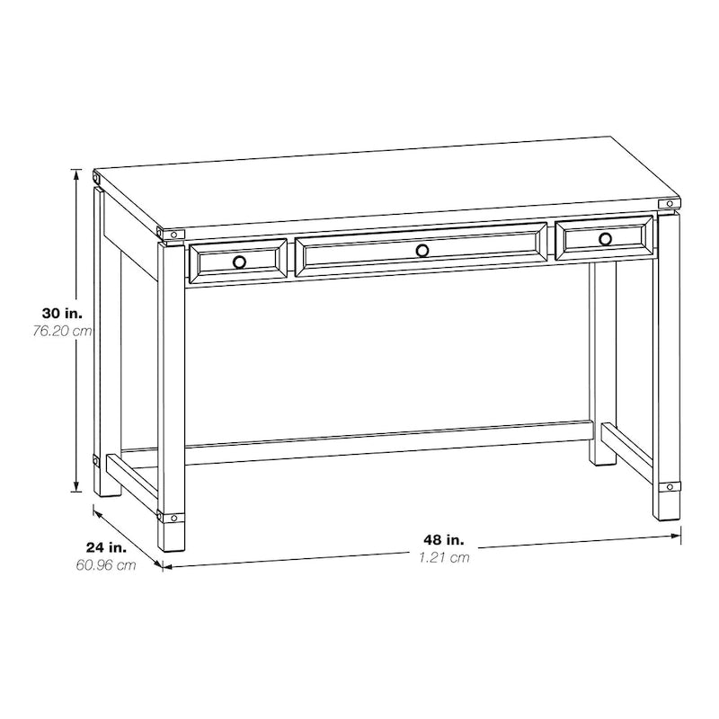 Bureau d'écriture industriel rustique marron/blanc cassé avec 3 tiroirs – 122 cm L