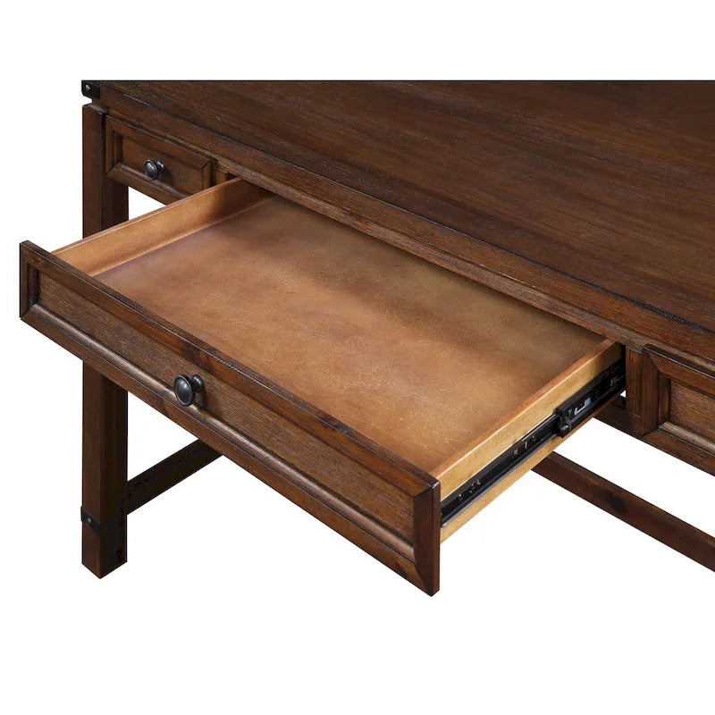 Bureau d'écriture industriel rustique marron/blanc cassé avec 3 tiroirs – 122 cm L
