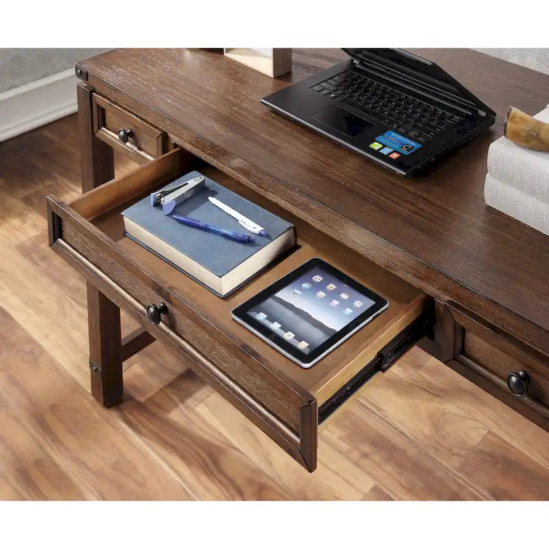 Bureau d'écriture industriel rustique marron/blanc cassé avec 3 tiroirs – 122 cm L