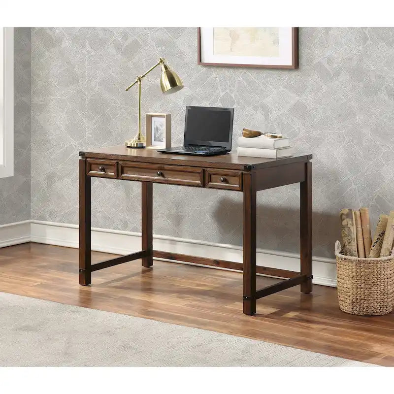 Bureau d'écriture industriel rustique marron/blanc cassé avec 3 tiroirs – 122 cm L