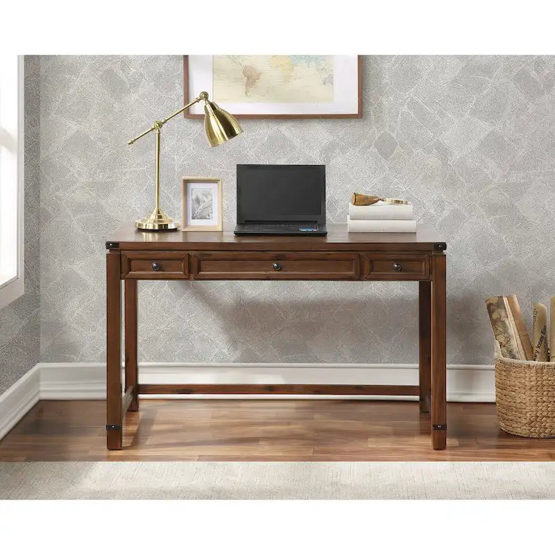 Bureau d'écriture industriel rustique marron/blanc cassé avec 3 tiroirs – 122 cm L