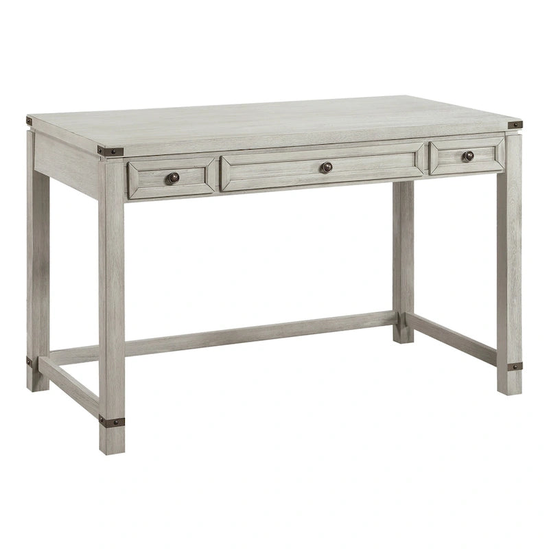 Bureau d'écriture industriel rustique marron/blanc cassé avec 3 tiroirs – 122 cm L