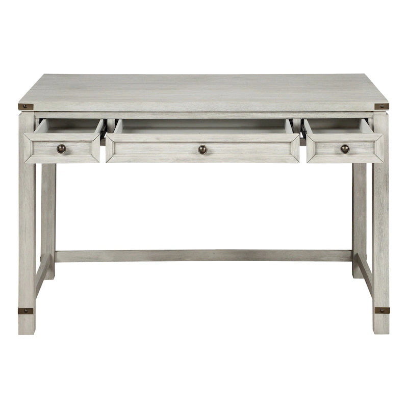 Bureau d'écriture industriel rustique marron/blanc cassé avec 3 tiroirs – 122 cm L