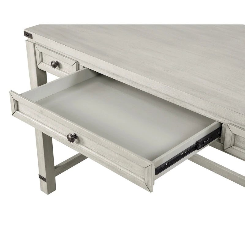 Bureau d'écriture industriel rustique marron/blanc cassé avec 3 tiroirs – 122 cm L