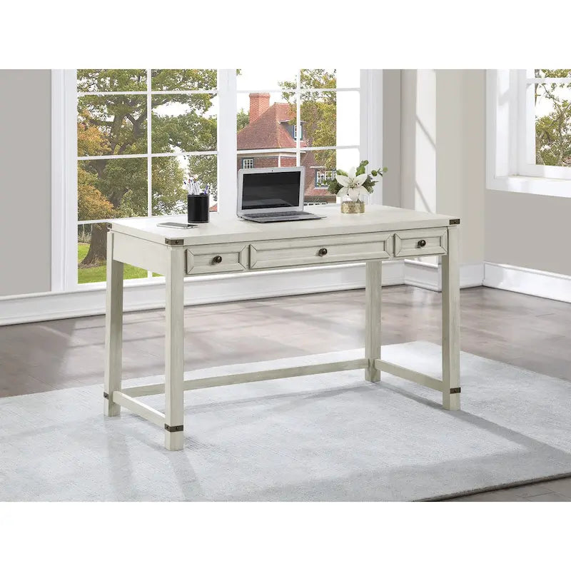Bureau d'écriture industriel rustique marron/blanc cassé avec 3 tiroirs – 122 cm L