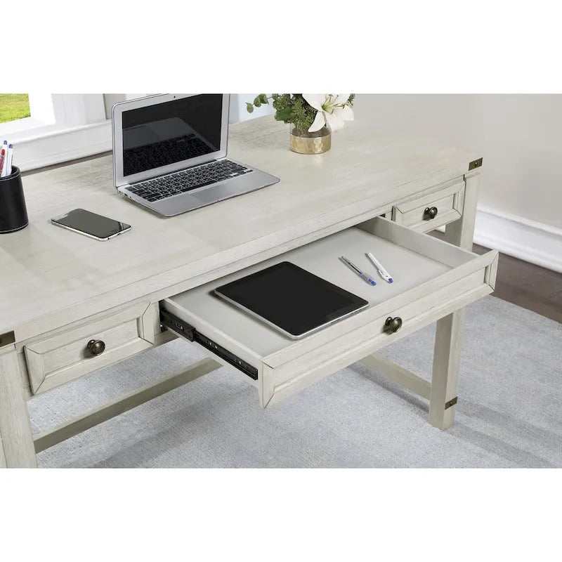 Bureau d'écriture industriel rustique marron/blanc cassé avec 3 tiroirs – 122 cm L