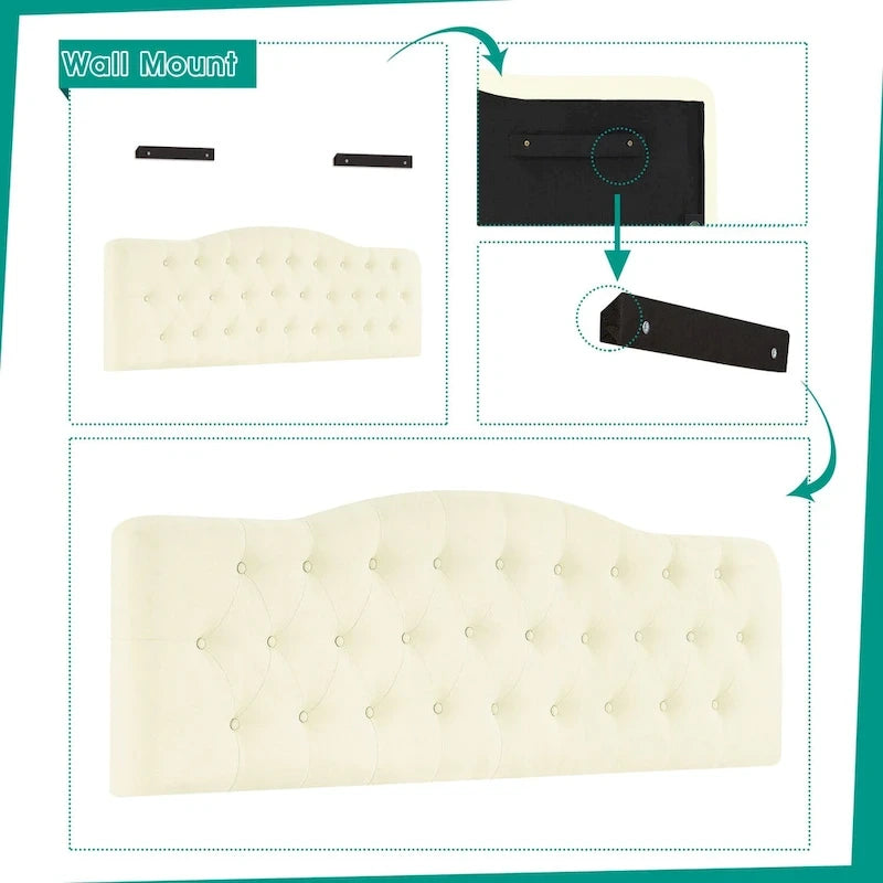 Tête de lit de taille Queen ajustable capitonnée, de couleur blanc/gris foncé/noir/espresso/crème/gris clair – 2 personnes