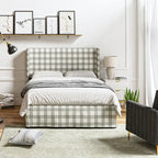 Lit plateforme traditionnel avec housse lavable, tête de lit à oreilles et rangement sous le lit – Grand lit / Très grand lit, 2 personnes