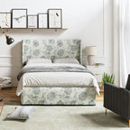 Lit plateforme traditionnel avec housse lavable, tête de lit à oreilles et rangement sous le lit – Grand lit / Très grand lit, 2 personnes