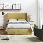 Lit plateforme traditionnel avec housse lavable, tête de lit à oreilles et rangement sous le lit – Grand lit / Très grand lit, 2 personnes