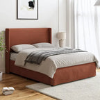 Lit plateforme traditionnel avec housse lavable, tête de lit à oreilles et rangement sous le lit – Grand lit / Très grand lit, 2 personnes