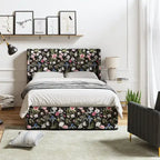 Lit plateforme traditionnel avec housse lavable, tête de lit à oreilles et rangement sous le lit – Grand lit / Très grand lit, 2 personnes