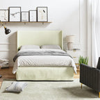 Lit plateforme traditionnel avec housse lavable, tête de lit à oreilles et rangement sous le lit – Grand lit / Très grand lit, 2 personnes