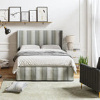 Lit plateforme traditionnel avec housse lavable, tête de lit à oreilles et rangement sous le lit – Grand lit / Très grand lit, 2 personnes