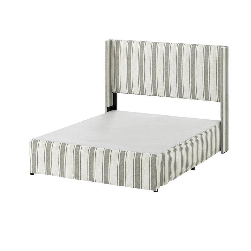 Lit plateforme traditionnel avec housse lavable, tête de lit à oreilles et rangement sous le lit – Grand lit / Très grand lit, 2 personnes